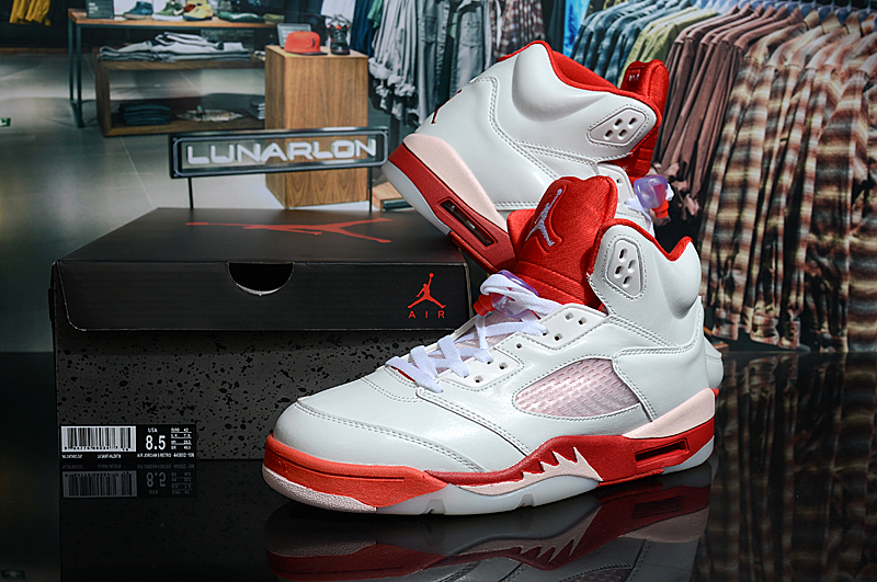 New Air Jordan 5 Retro White Red Shoes - Click Image to Close